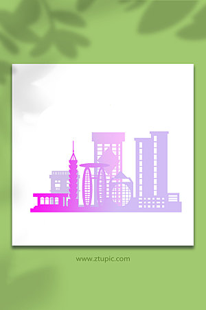 元素城市剪影插画紫色设计