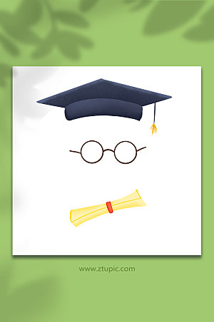 卡通眼镜学士帽毕业文凭毕业元素