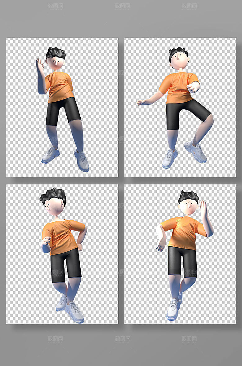 C4D男生舞蹈动作立体人物模型