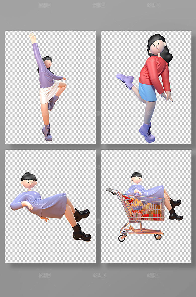 C4D女生卡通角色立体人物模型