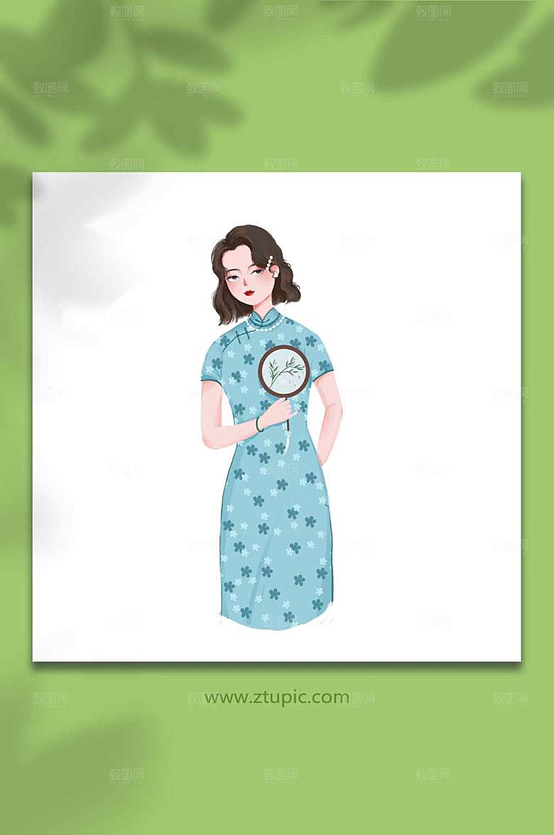 旗袍美女民国风人物插画元素