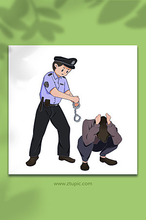 逮捕犯人抱头蹲下插画设计