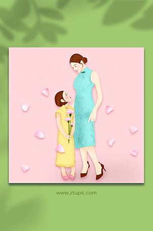 母女俩母亲节人物插画插画设计
