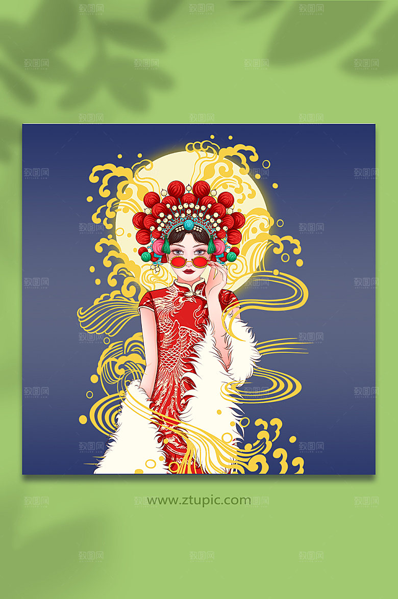旗袍时尚国潮人物插画设计