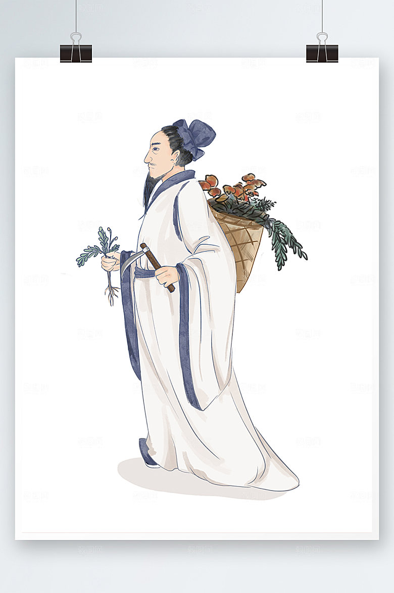 采药人物插画采草药古代人物插画设计
