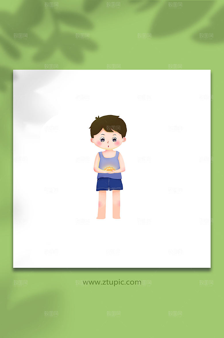 卡通男孩河灯中元节人物插画