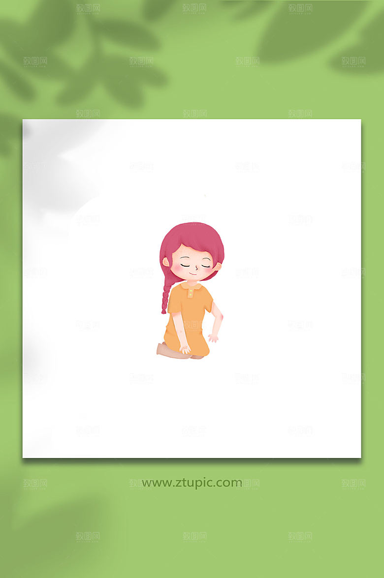 卡通女孩中元节人物插画