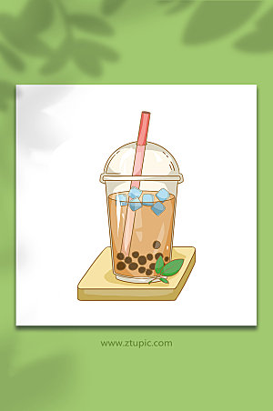 夏日饮料珍珠奶茶插画设计