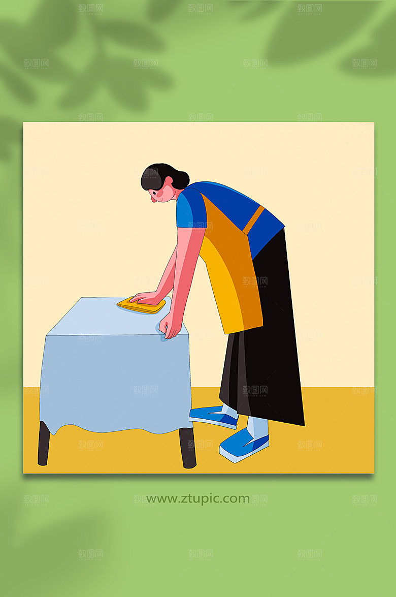 做家务擦桌子人物插画设计图