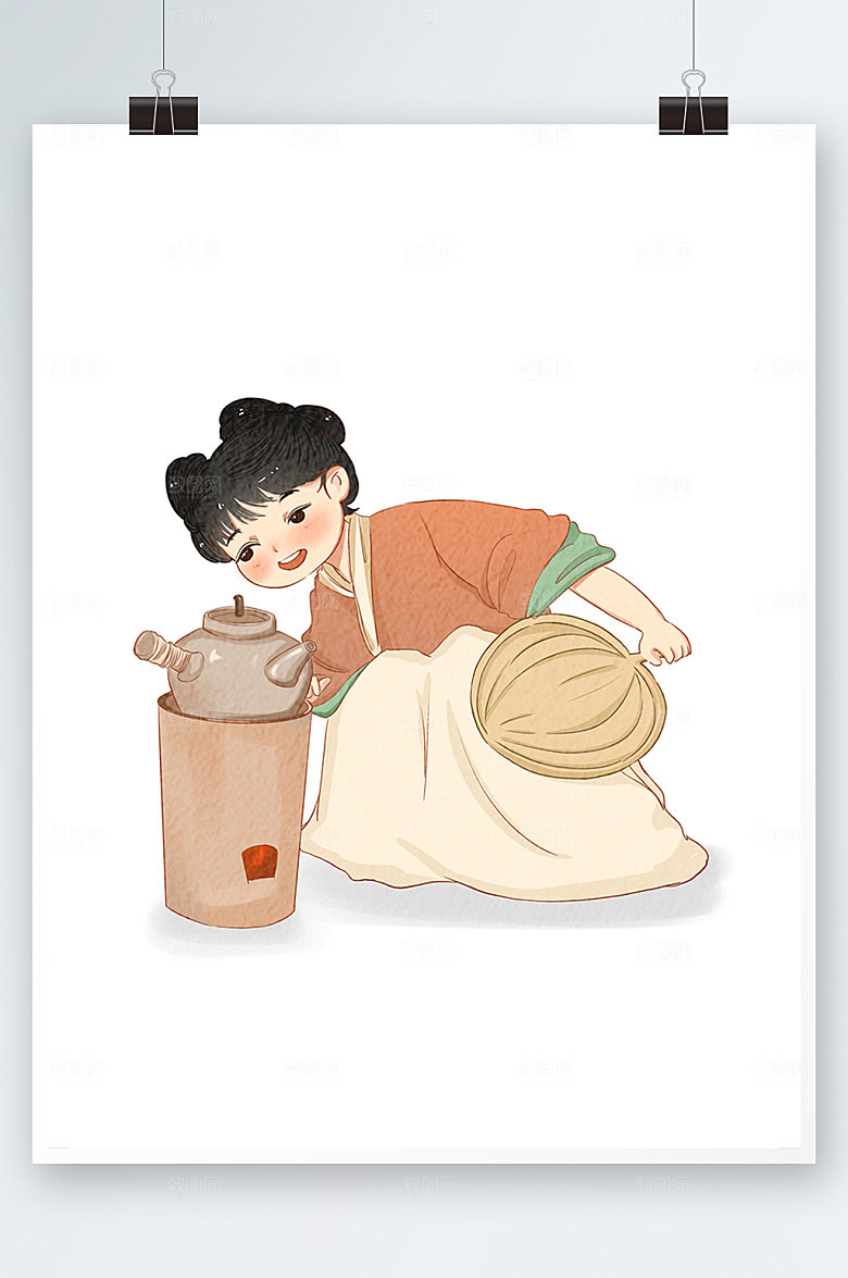 茶文化煮茶插画设计