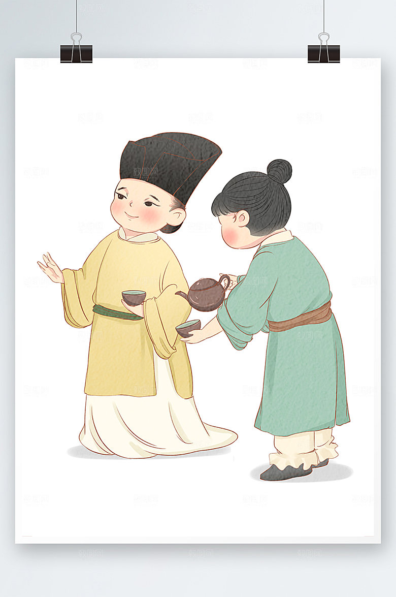 茶文化喝茶插画设计