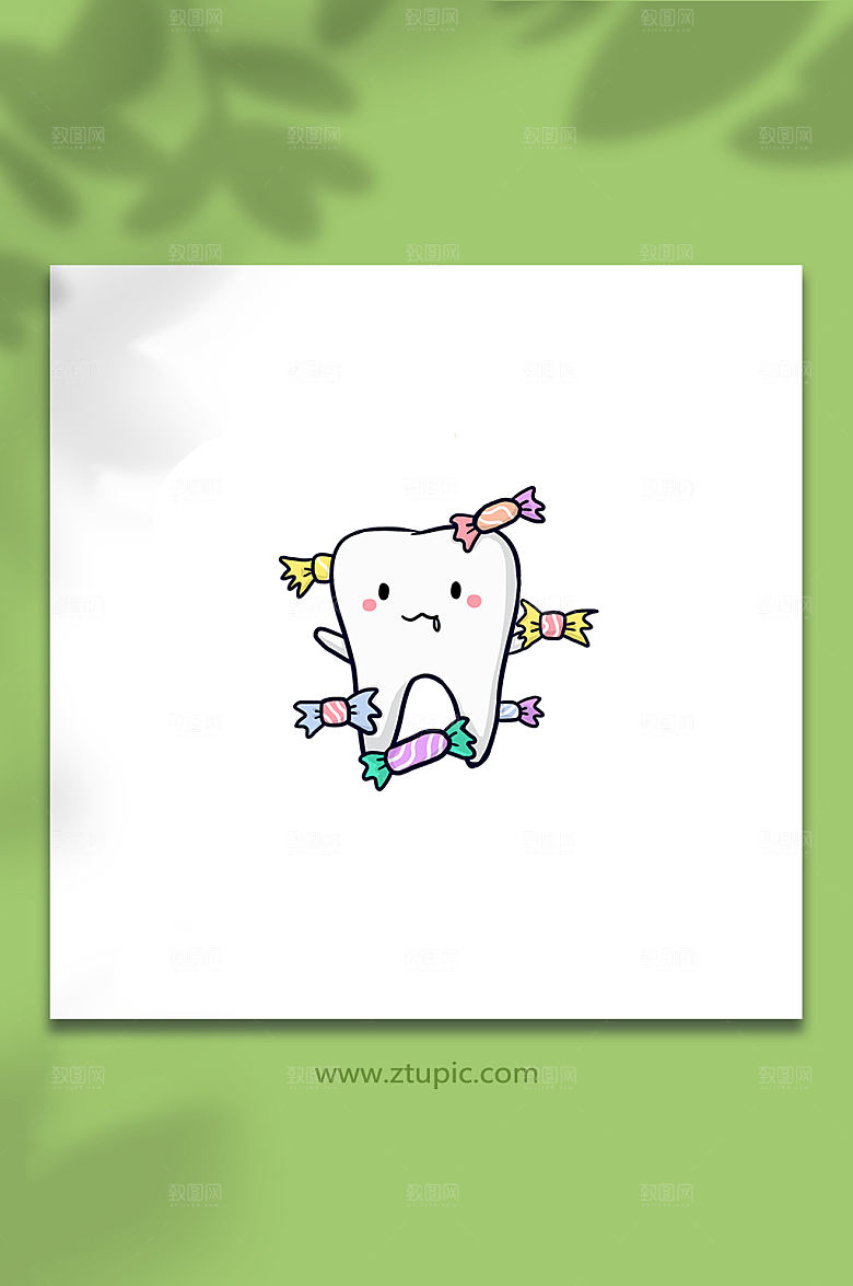 爱牙齿口腔吃糖吃甜食插画设计