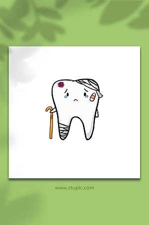 牙齿口腔受伤生病插画设计