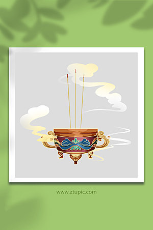 中元节祭祀香炉物品元素插画设计