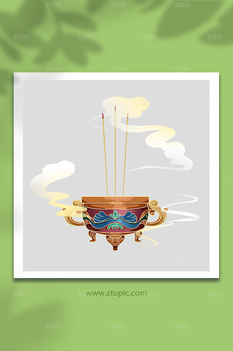 中元节祭祀香炉物品元素插画设计