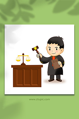 天平法槌宣判法院法官插画设计