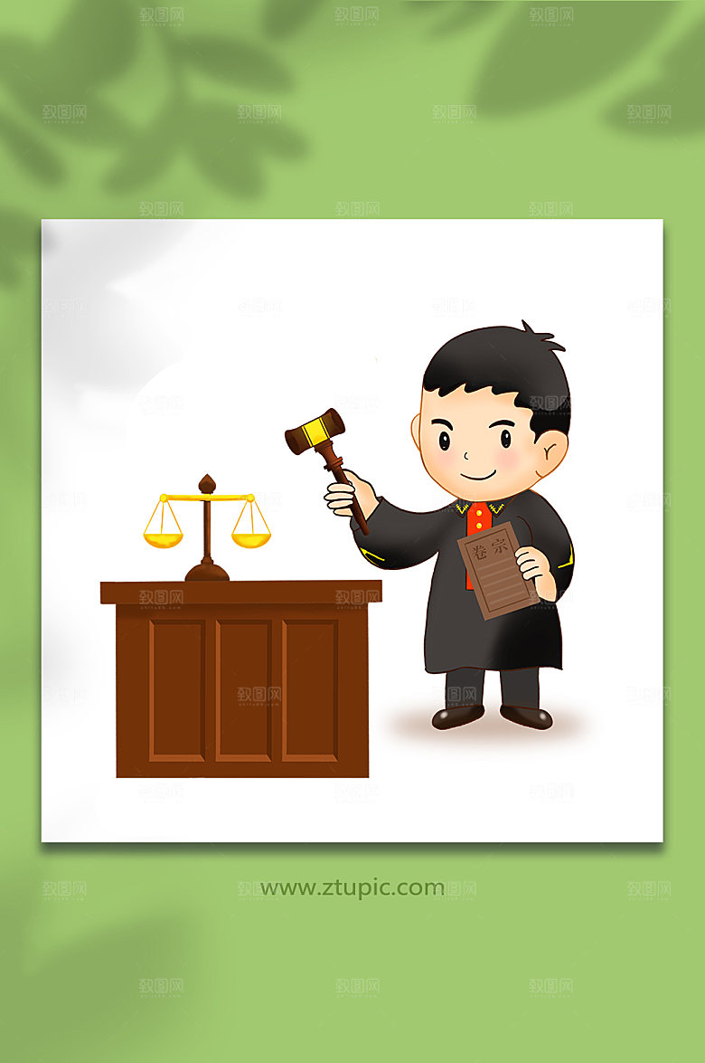 天平法槌宣判法院法官插画设计