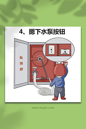 水泵按钮消防栓使用方法漫画设计