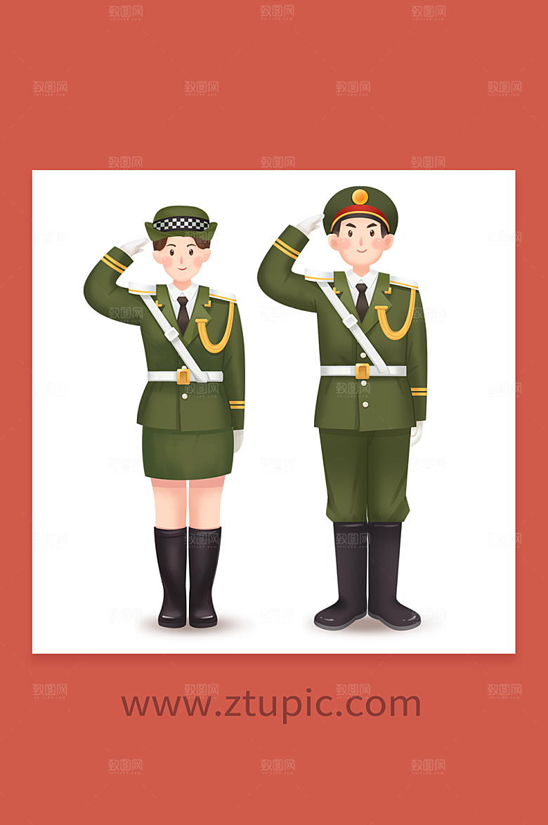 军人敬礼七一建党节人物插画设计