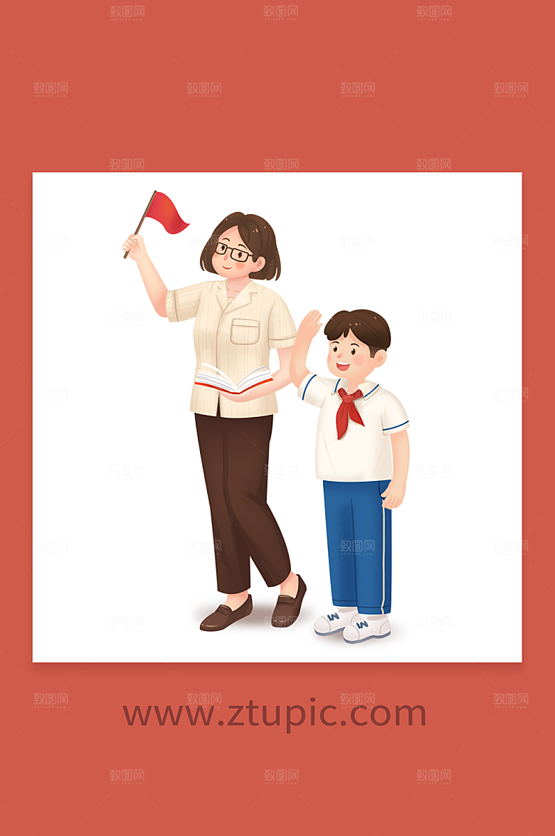 教师学生七一建党节插画设计