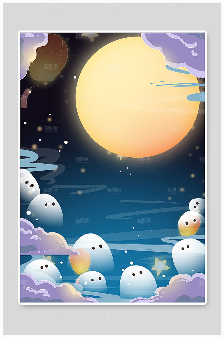 夜间中元节插画背景