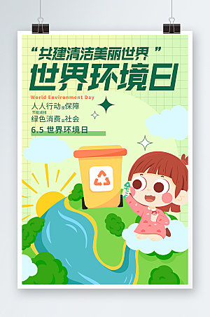 世界环境日保护日卡通环保海报设计