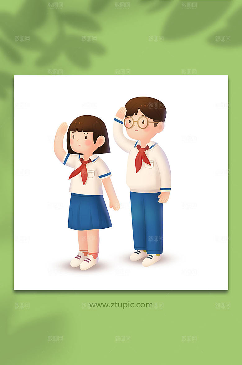 戴红领巾小学生敬礼党建插画