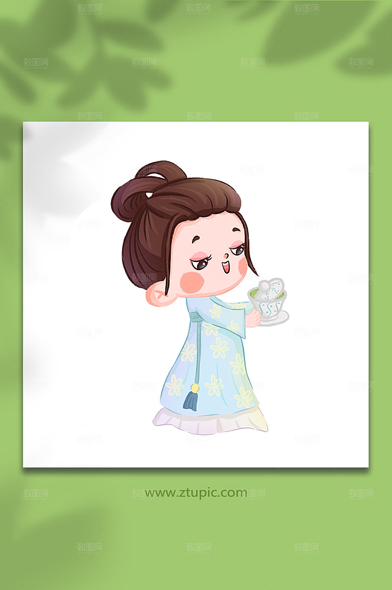 茶文化品茶人物插画设计