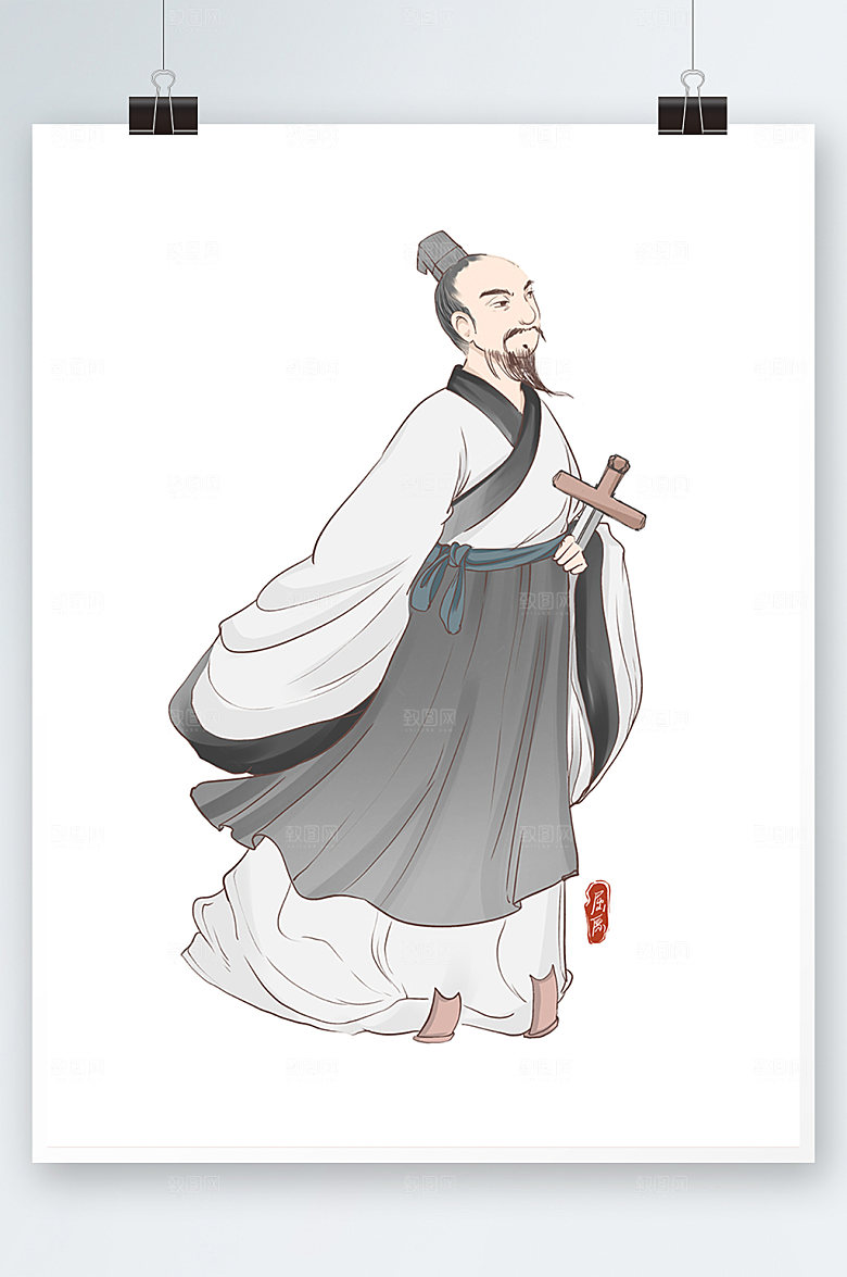 国风屈原古代诗人插画设计
