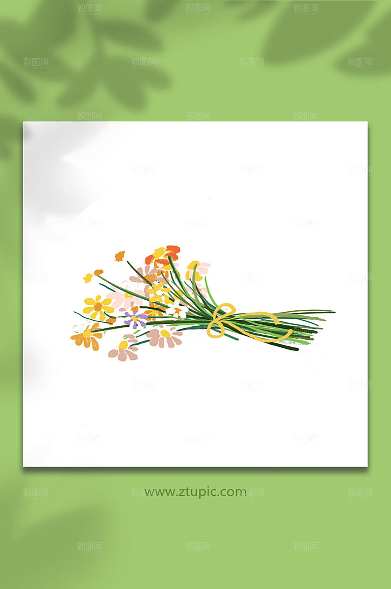 小雏菊美好捧花插画元素