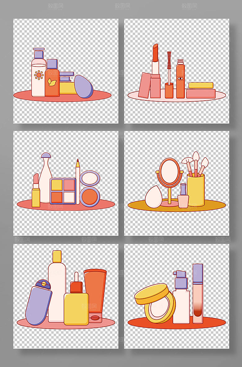 美妆化妆物品元素插画设计
