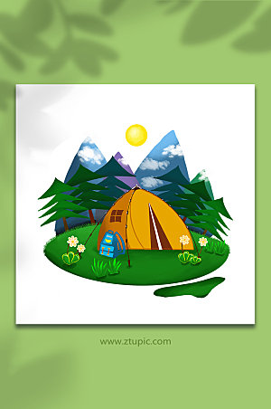 夏令营野营物品插画设计