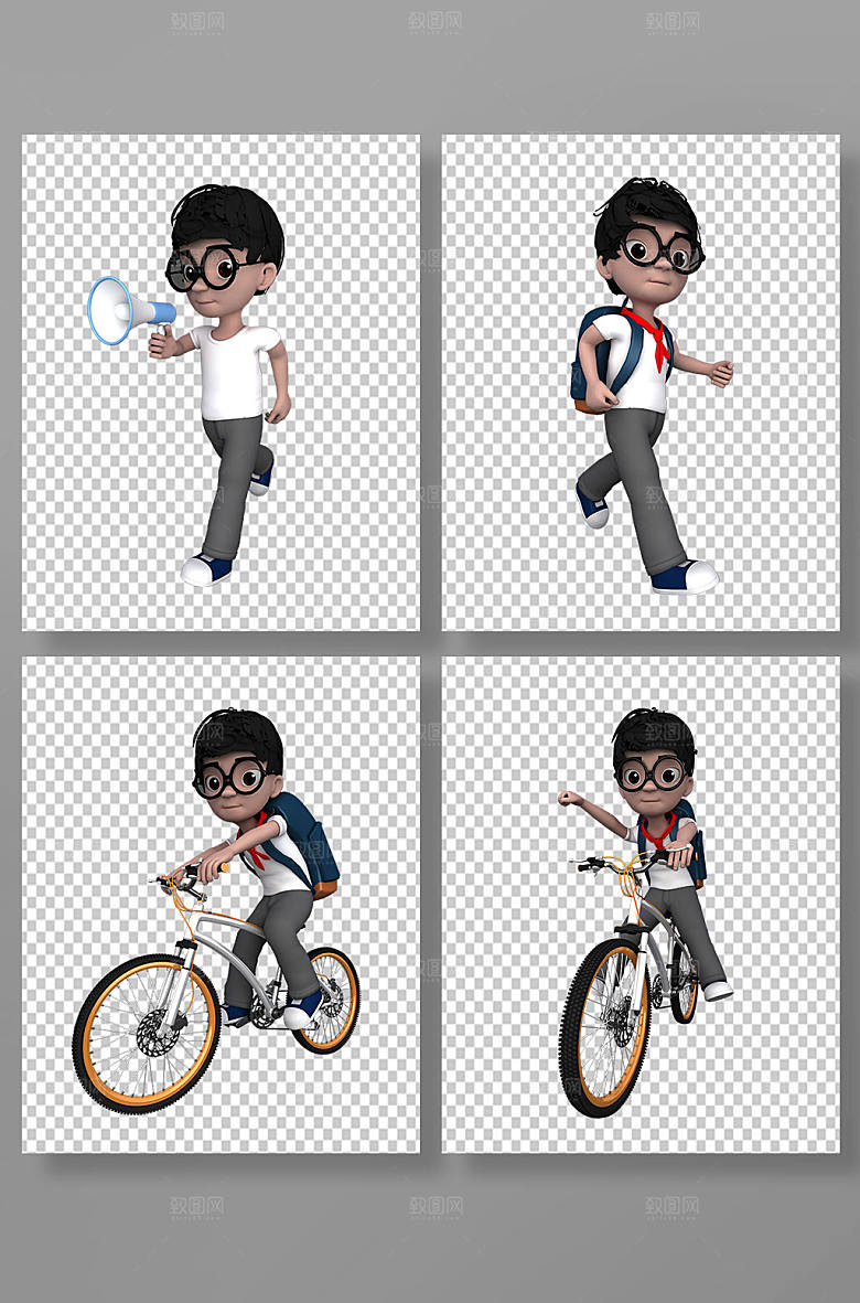 带动作3D小学生人物模型