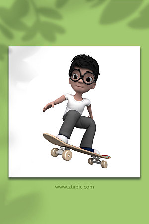 滑滑板小学生3D立体人物模型
