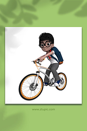骑单车小学生3D立体人物模型