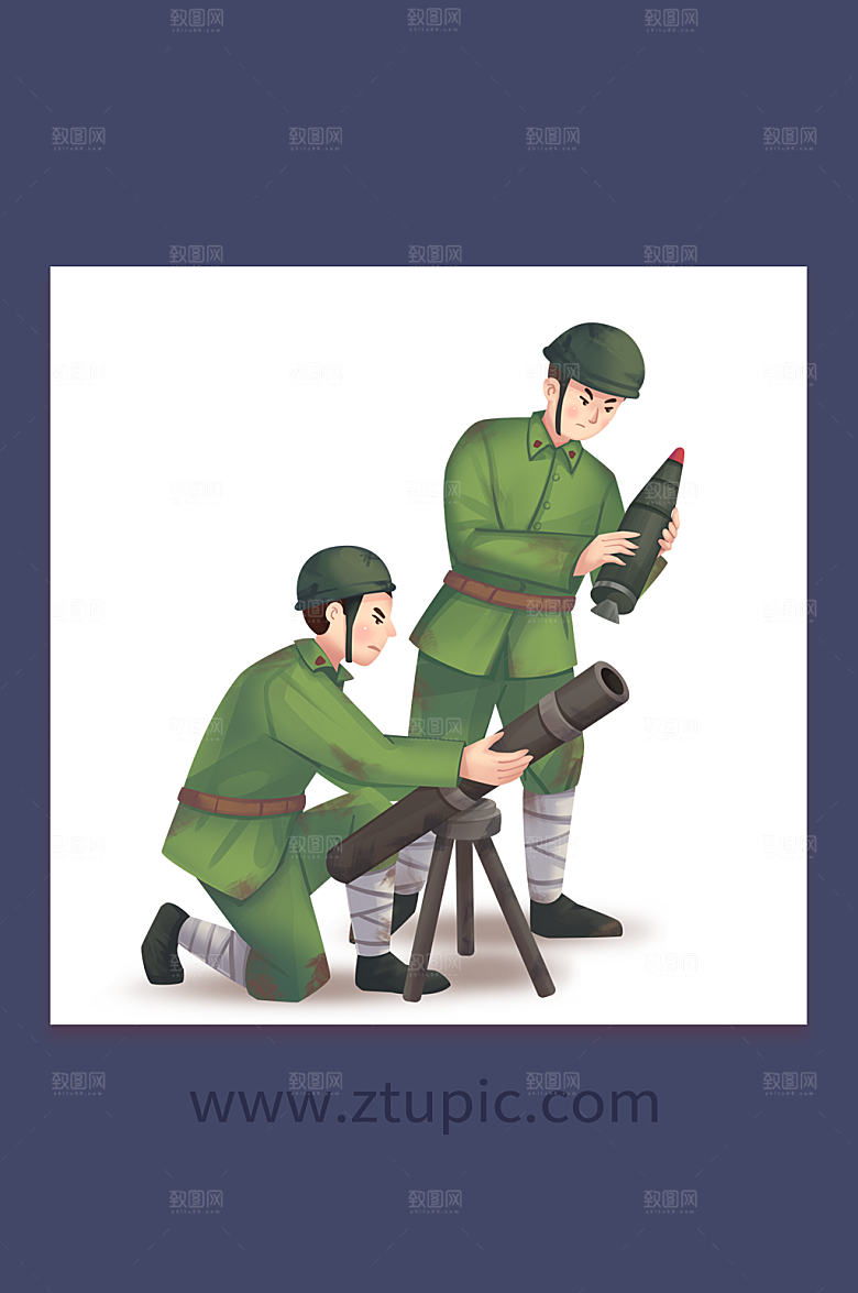 同心协力军人七七事变人物插画设计