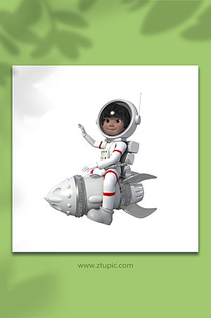 坐在火箭上宇航员卡通人物模型