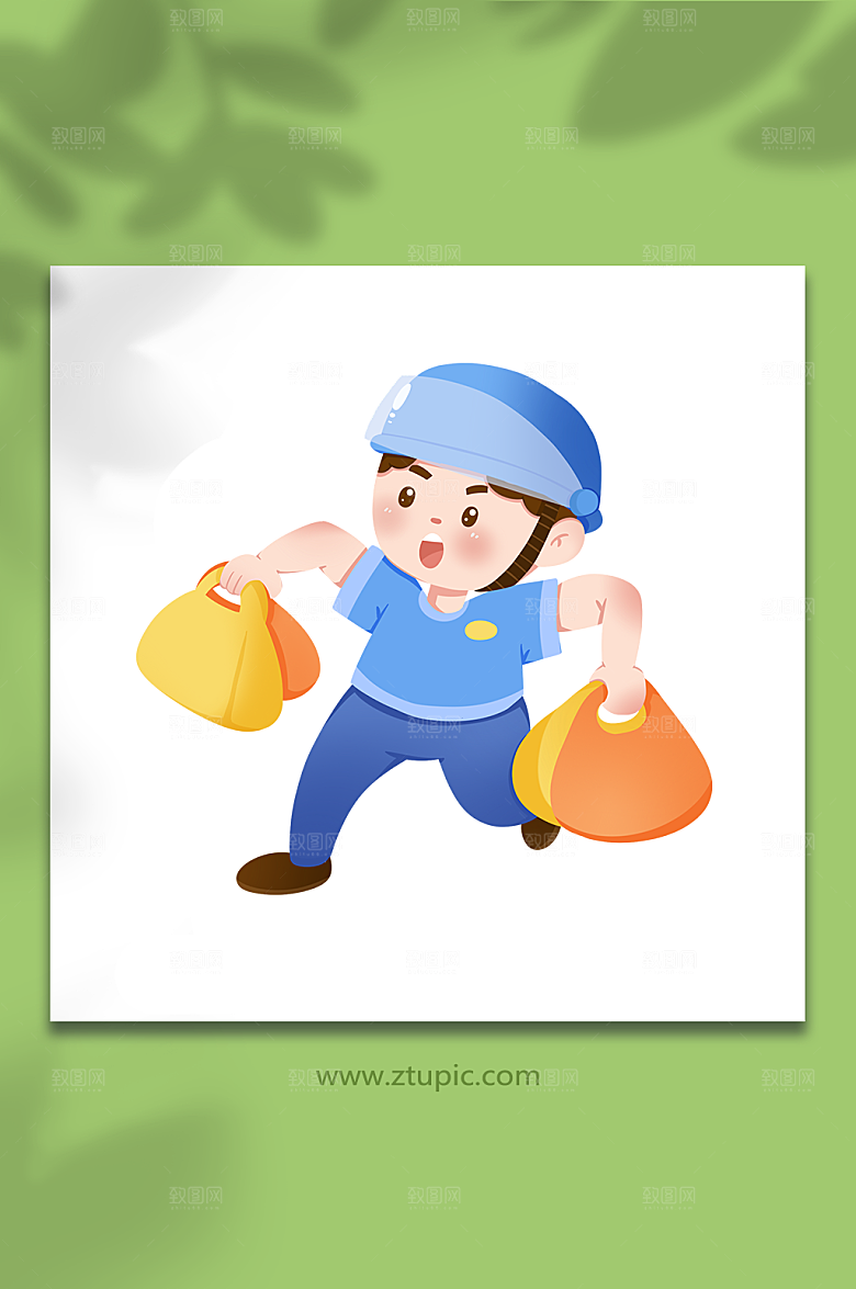 外卖员赶时间奔跑人物插画设计
