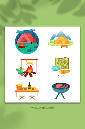 野餐户外野营夏令营物品元素设计