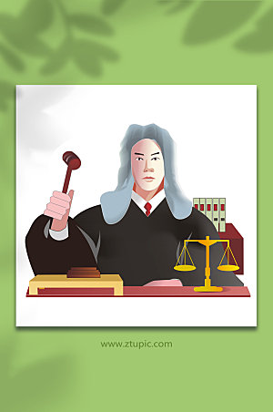 法官人物手持公平锤的插画设计