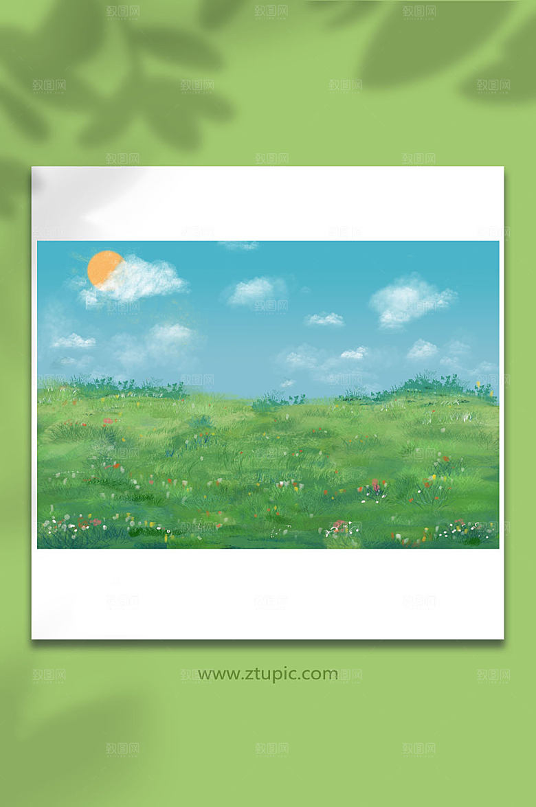小清新背景绿色草地插画