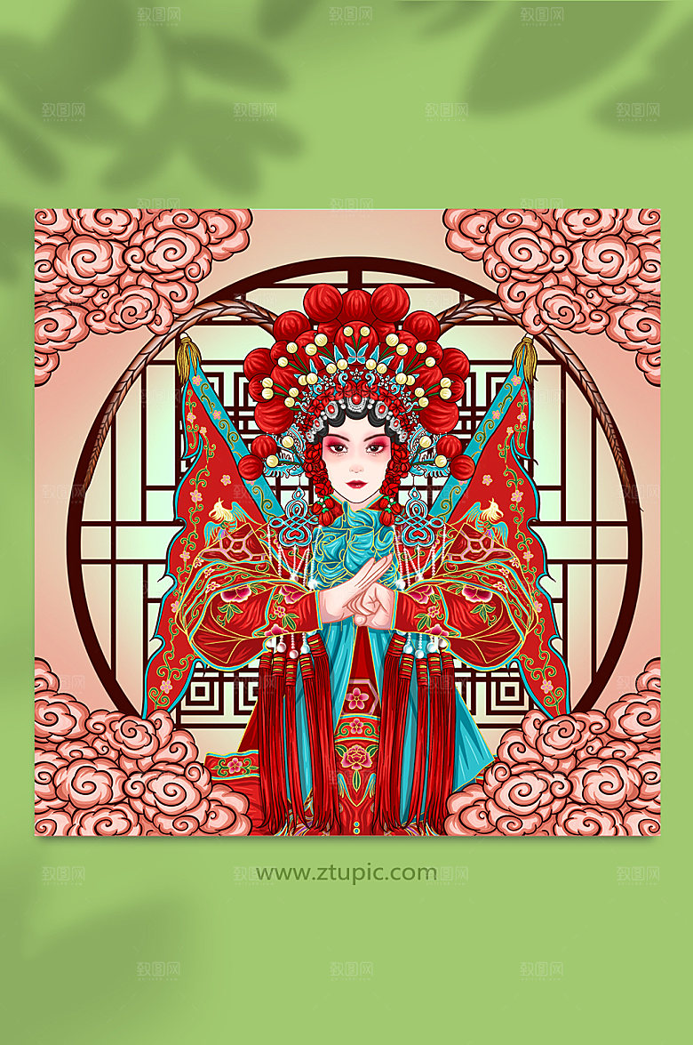 京剧国潮风武旦穆桂英插画设计