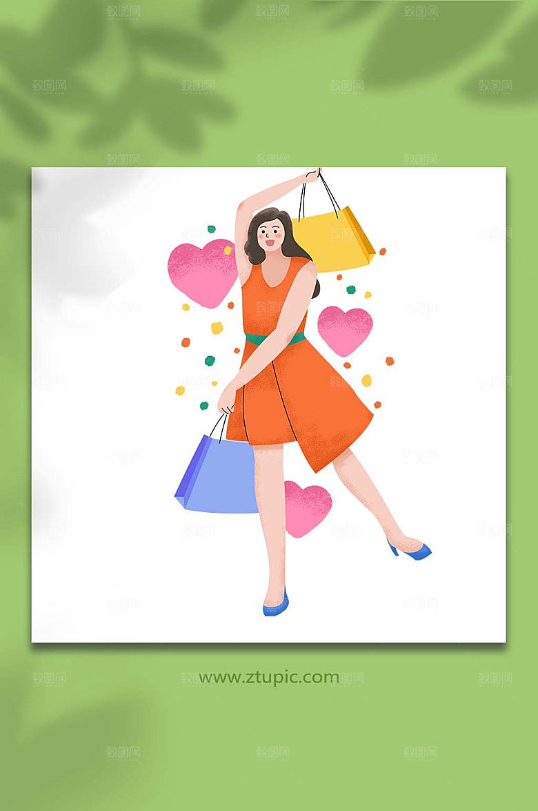 购物女人扁平化风格插画设计