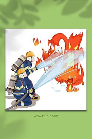 消防员灭火的人物插画