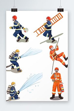 卡通消防员插画人物元素设计