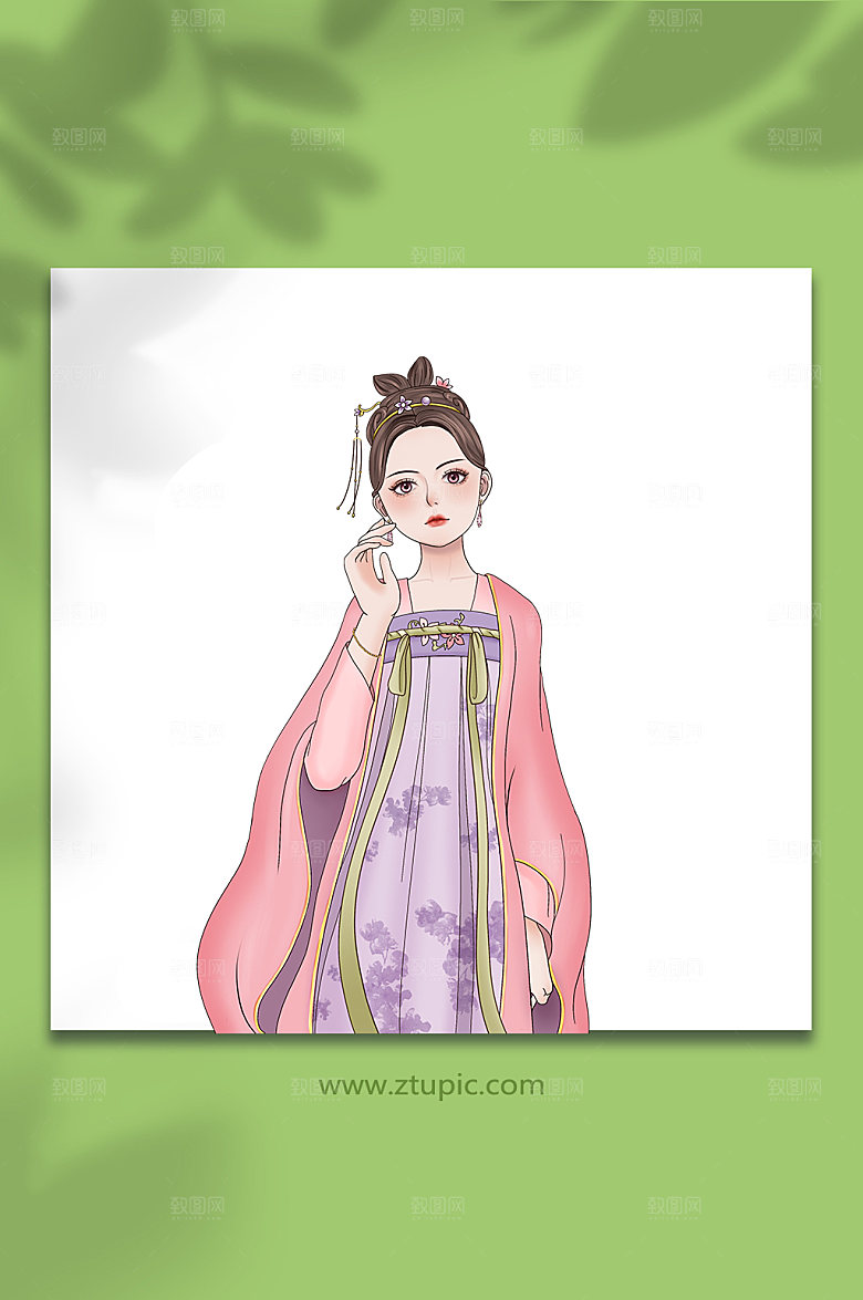 手绘古风汉服人物插画