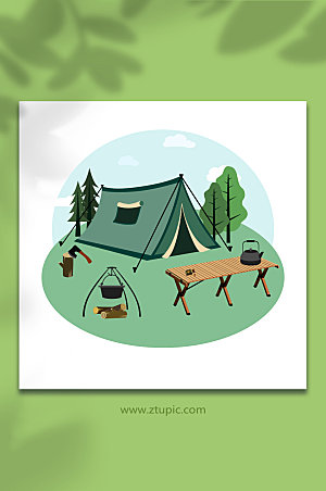 户外野营夏令营物品元素插画设计