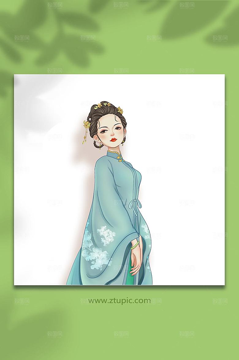 手绘复古汉服人物元素