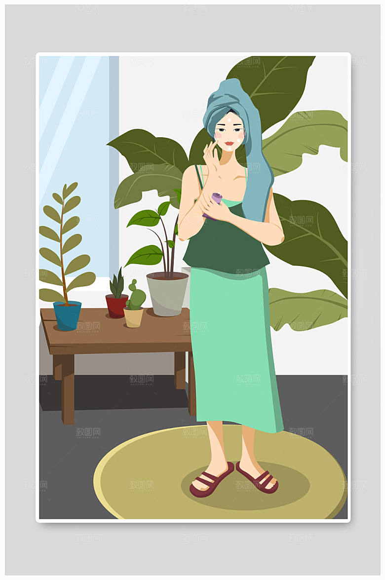 隔离上妆美妆化妆人物插画设计
