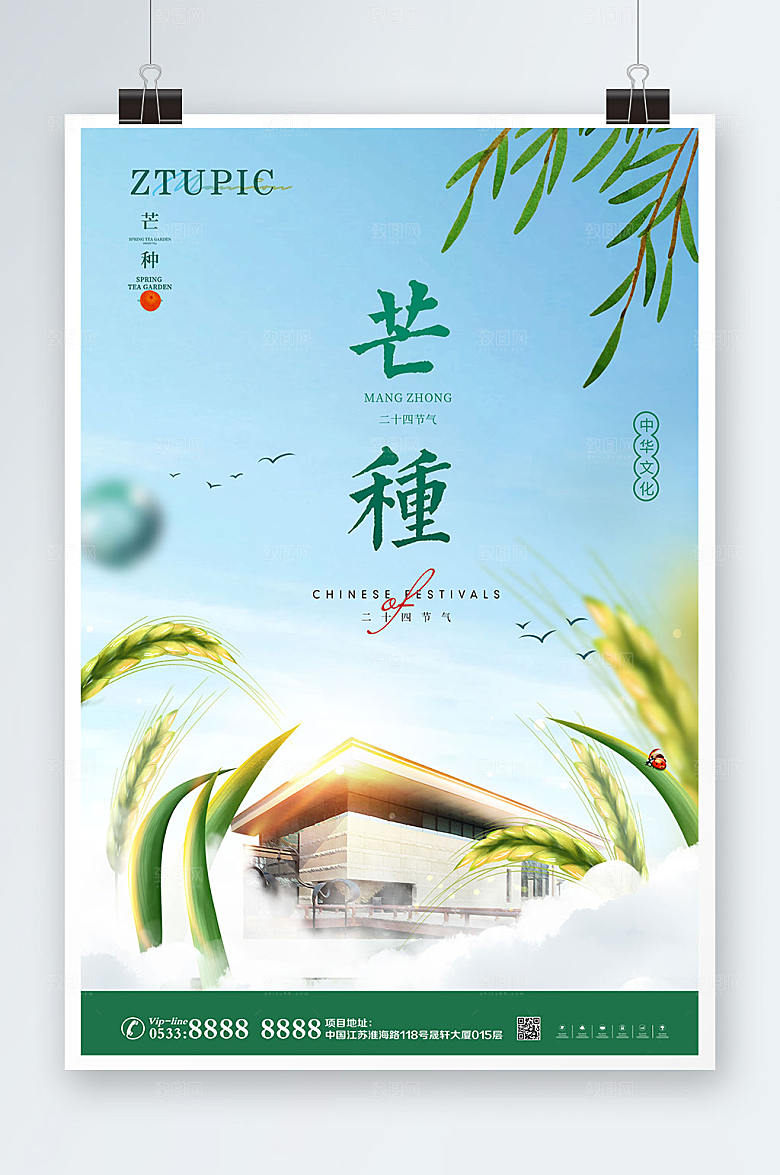 芒种二十四节气小麦地产海报设计